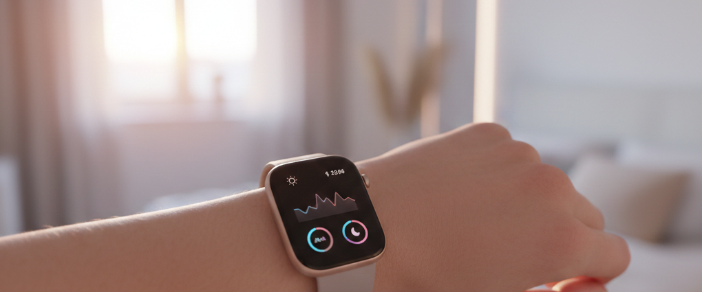 Zaawansowany interfejs smartwatcha z wykresami HRV i monitoringu snu jako element domowego systemu biohackingu