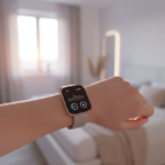 Zaawansowany interfejs smartwatcha z wykresami HRV i monitoringu snu jako element domowego systemu biohackingu